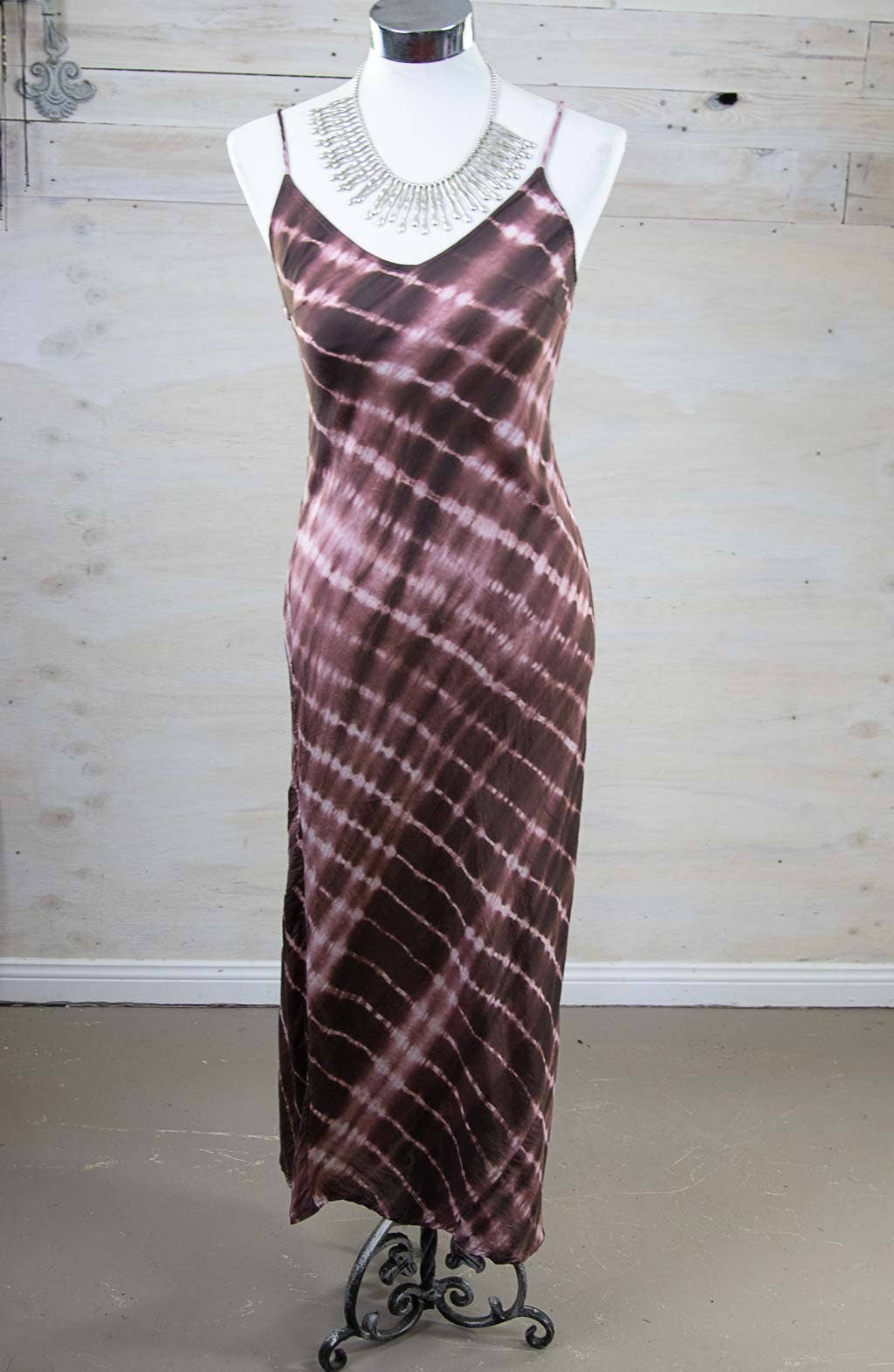 Silk Linen Slip Maxi Tie Dye Choc/White for wholesale on Faire4