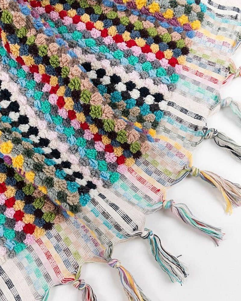 Buld&Co. - Vente Serviettes de bain - Serviette turque à pompons tissée main, motif bulles, grande et petite taille avec franges7