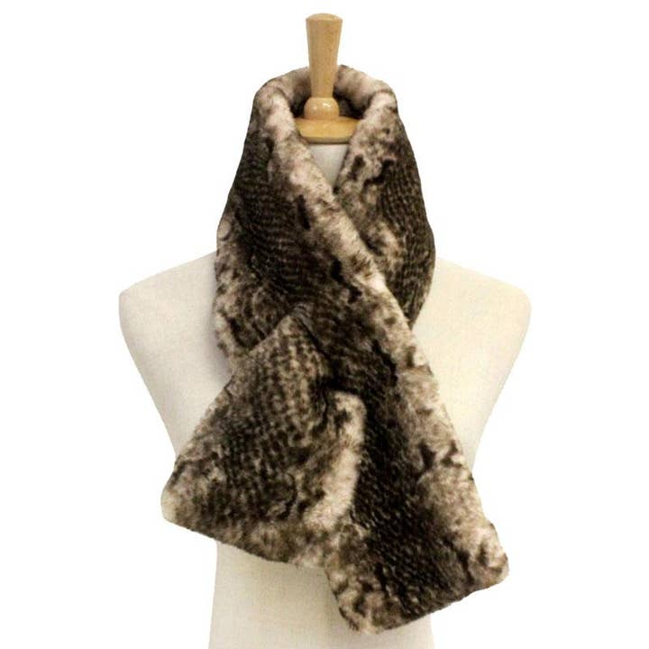 Snake Skin Patterned Faux Fur Pull Through Scarf for wholesale by Shopping2help