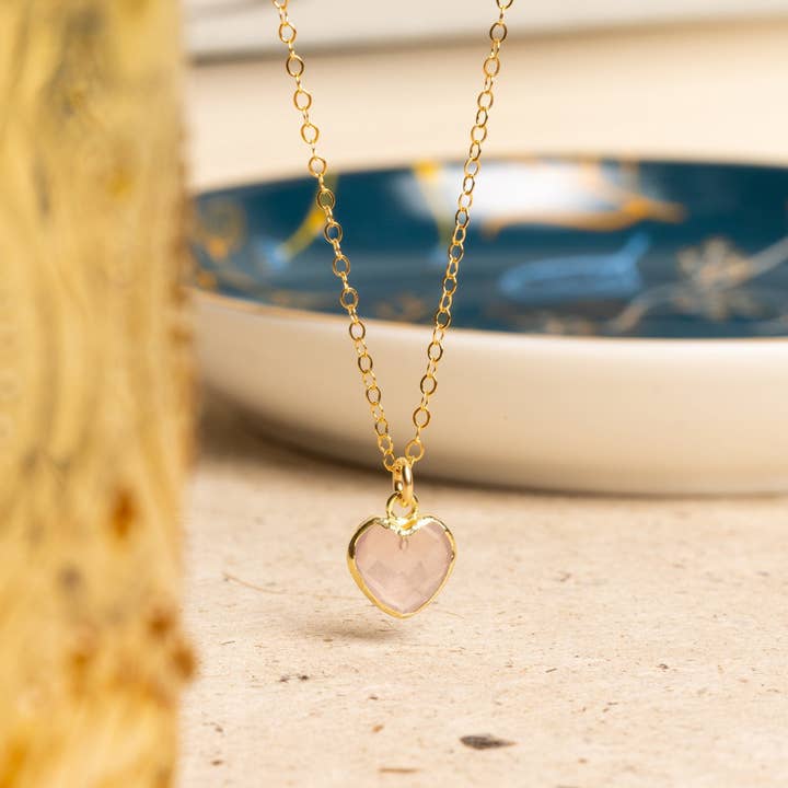 Rose Quartz Small Heart Pendant Necklace for wholesale by Soul & Little Rose