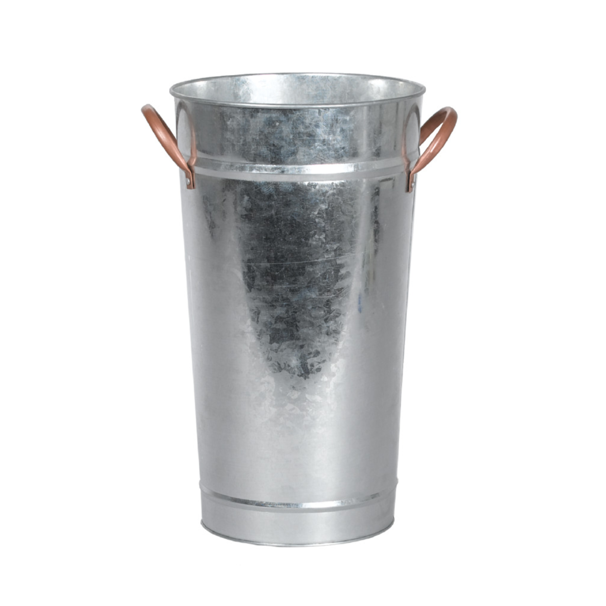 Jacobson - Wholesale Storage Bin - 16"H Galvanized Tin Bucket with Copper Handles1