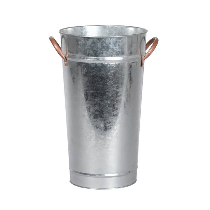 Jacobson - Wholesale Storage Bin - 16"H Galvanized Tin Bucket with Copper Handles1