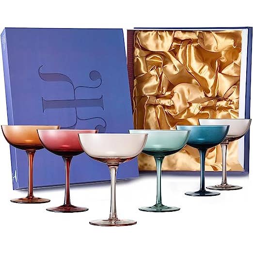 The Wine Savant / Khen Glassware - Wholesale Cocktail/Liquor Glass - Coupe Cocktail Glasses 7 oz | Set of 6 | Pastel Colored