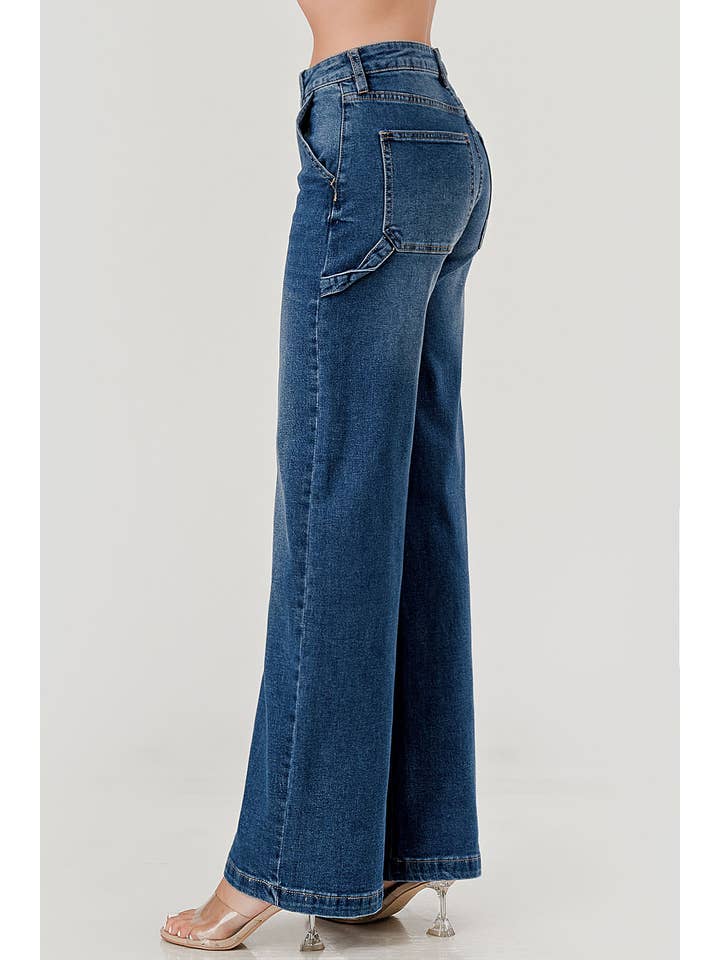 M5226HW - Dark Wash - High Rise Denim Wide Trousers for wholesale on Faire1