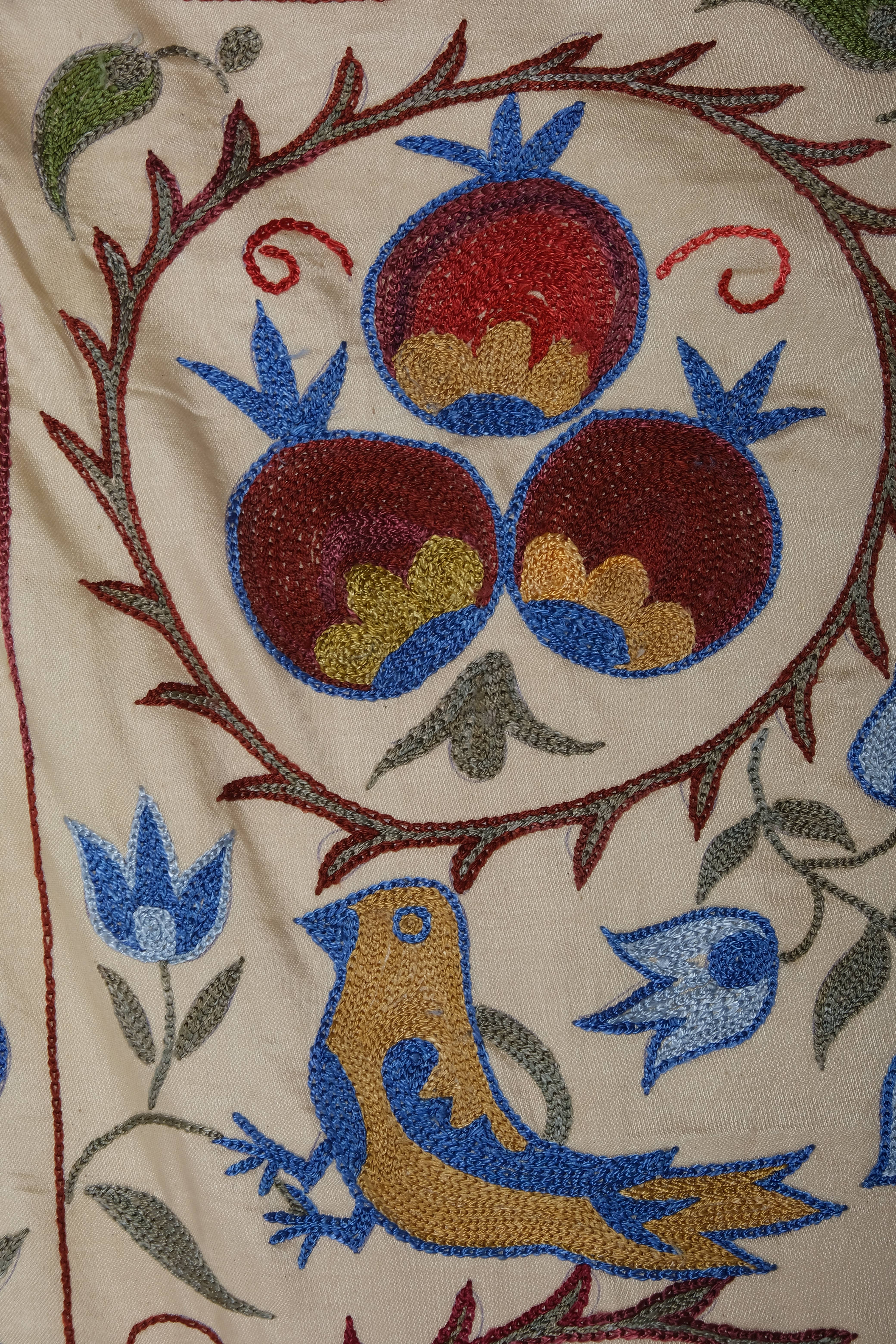 Vintage Pillows Store – wholesale Table runner – Handmade Bird Pictorial Suzani Table Runner, Embroidery7