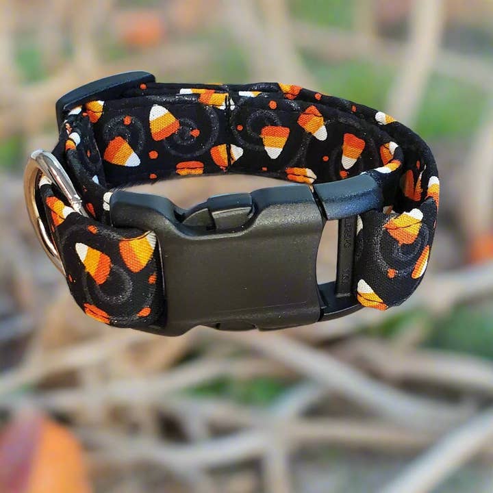 Halloween, Candy Corn, and Silver Swirl Collar for wholesale by Black Barks Pet Collective
