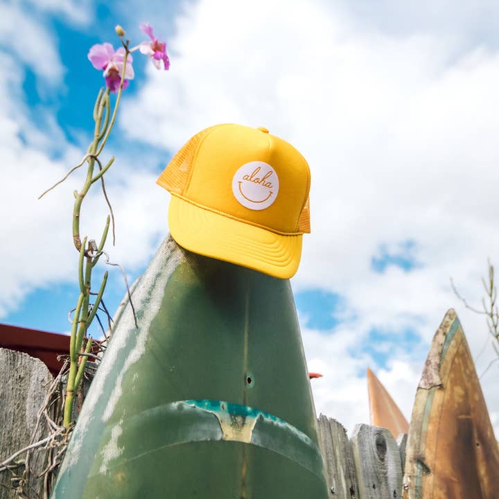 Aloha Cursive Smile Foam Snapback for wholesale by Frankie Jean