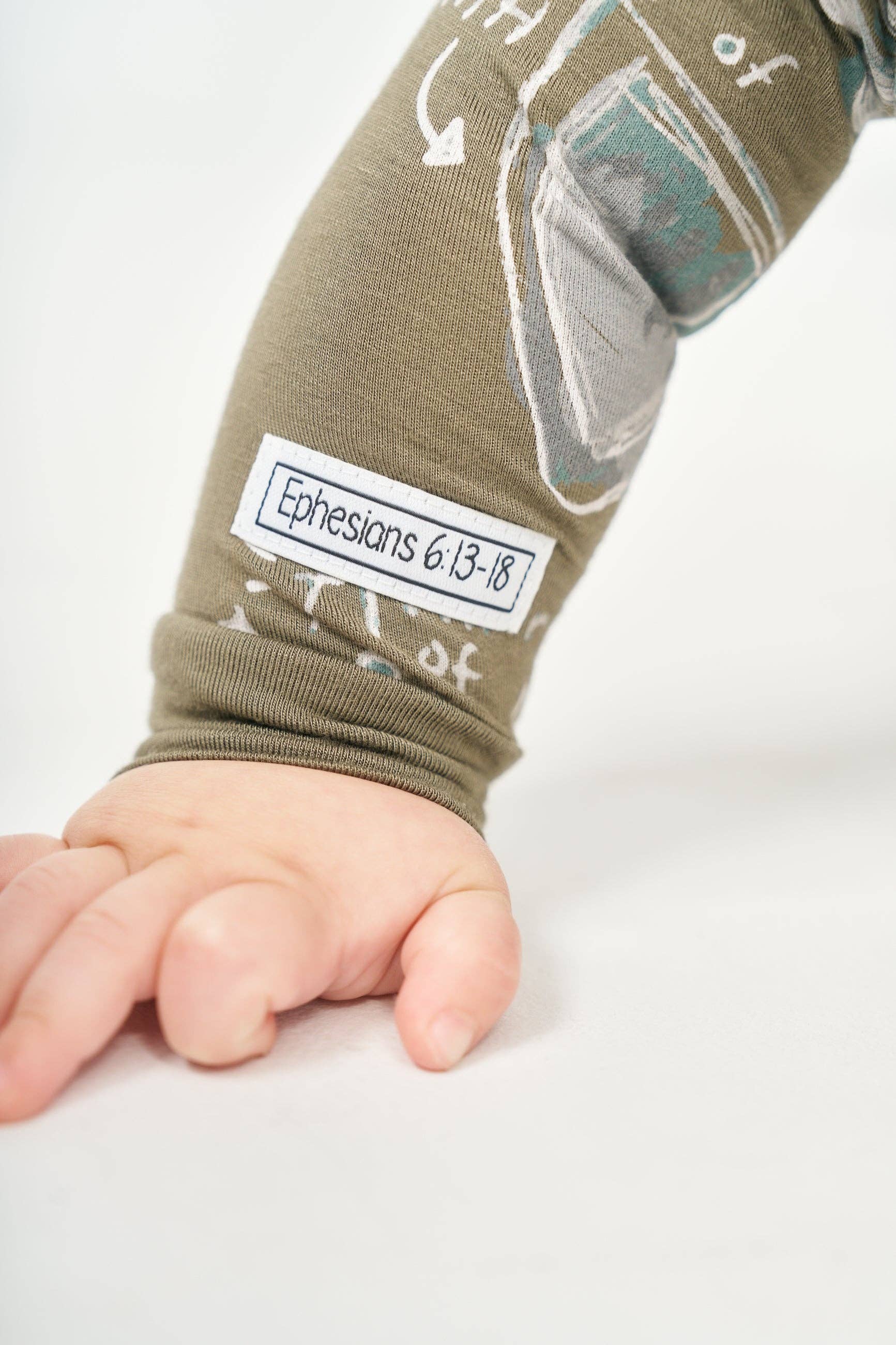 Holy Pals - Wholesale Sleepsuit - Baby - Armor of God Green PJ Footed Onesie Bamboo3