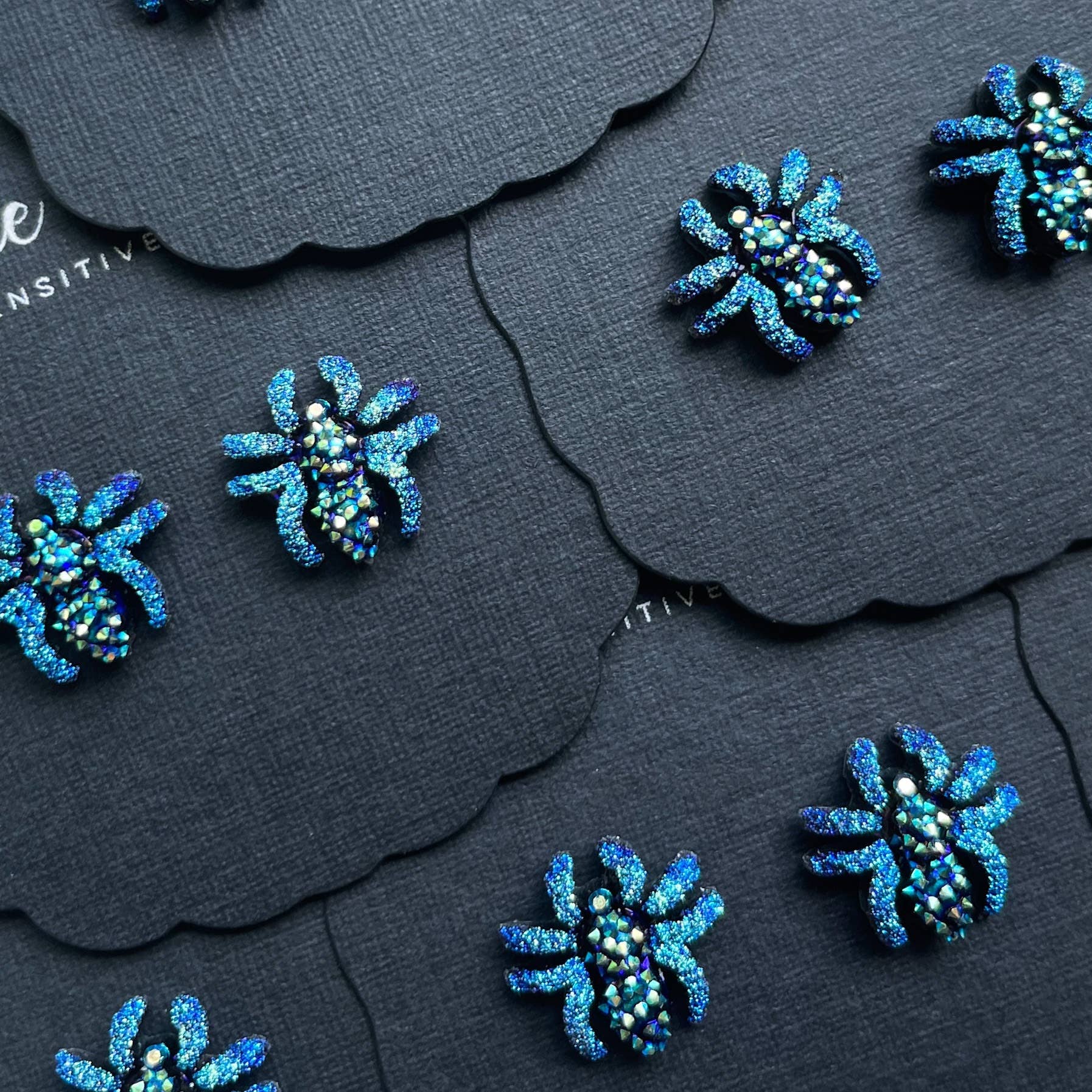 Dixie Bliss - Wholesale Stud/Post Earrings - Enchanted Spiders in Ocean Dipped2