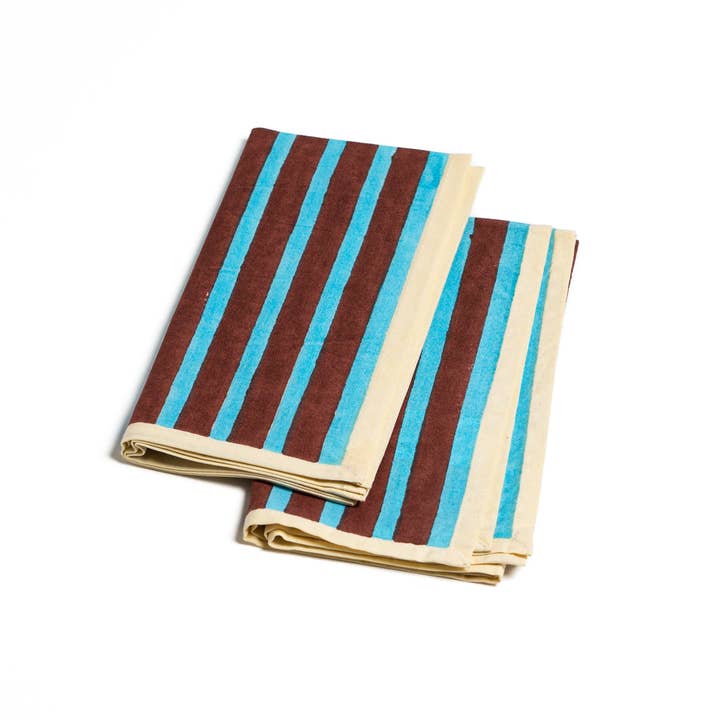 YOD&CO - Wholesale Dinner & Cloth Napkin - Block Stripe Napkins - Cyan / Russet