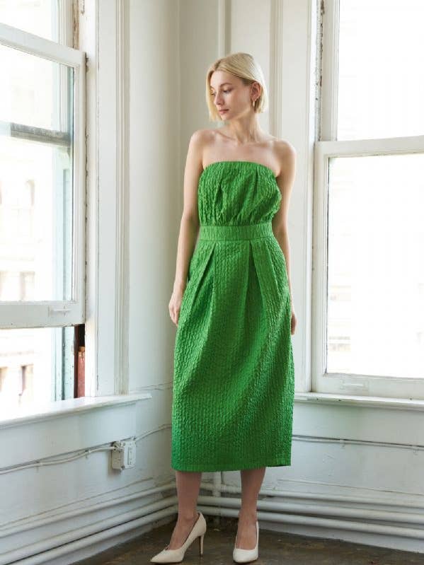 A textured woven midi dress - FD1091 for wholesale by FLYING TOMATO