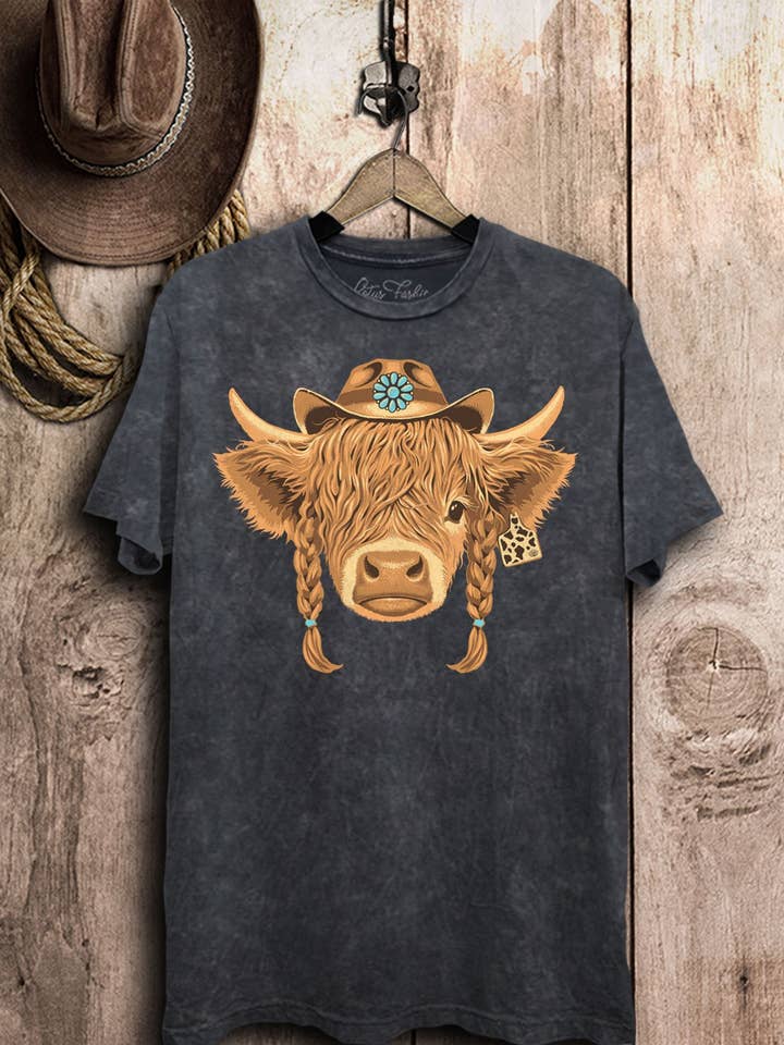 Lotus Fashion Collection - Wholesale Screen Printed T-Shirt - Women's - Highland Cow Graphic Top2