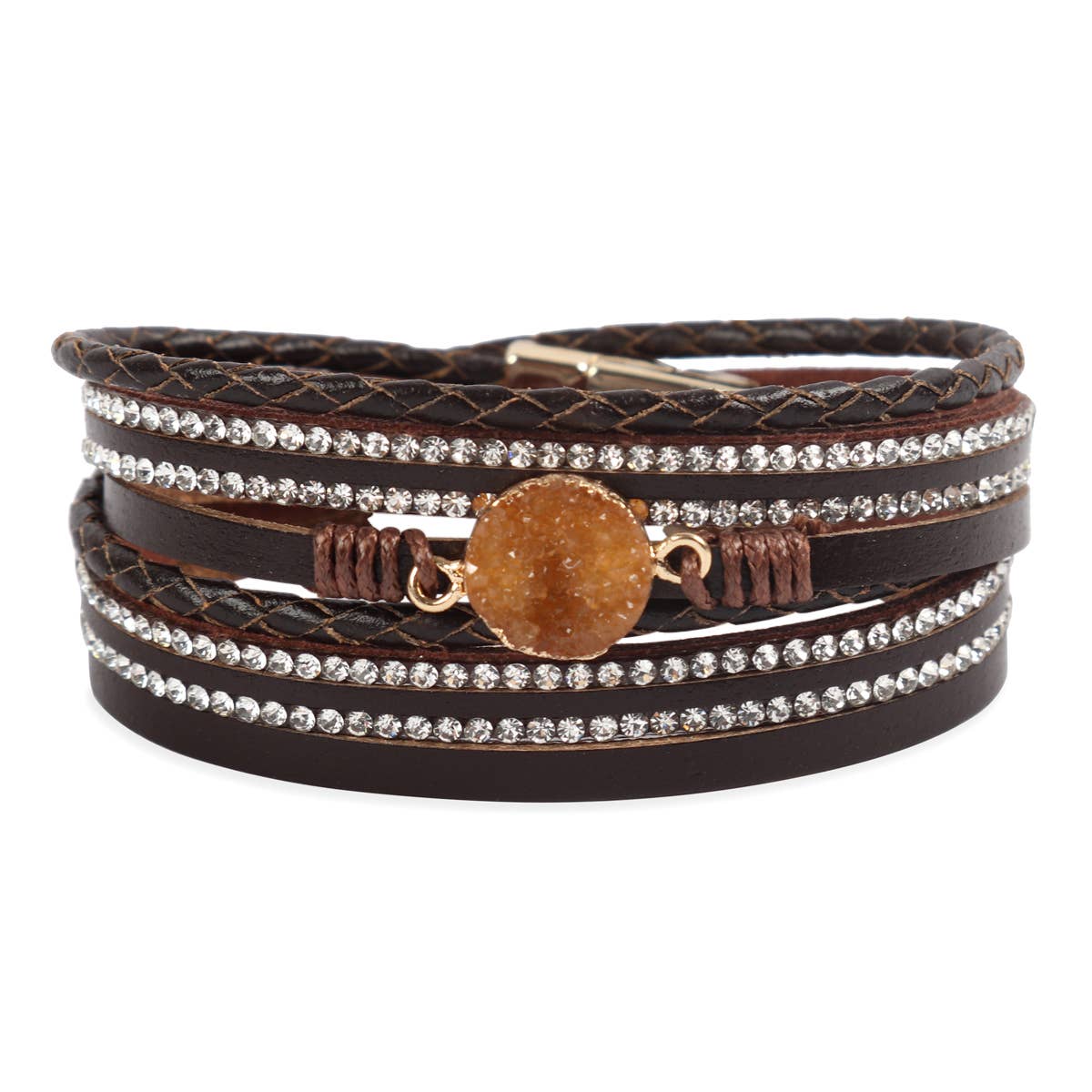 MYS Wholesale Inc - Wholesale Bangle Bracelet - Stunning Druzy Rhinestone Leather Wrap Magnetic Bracelet0