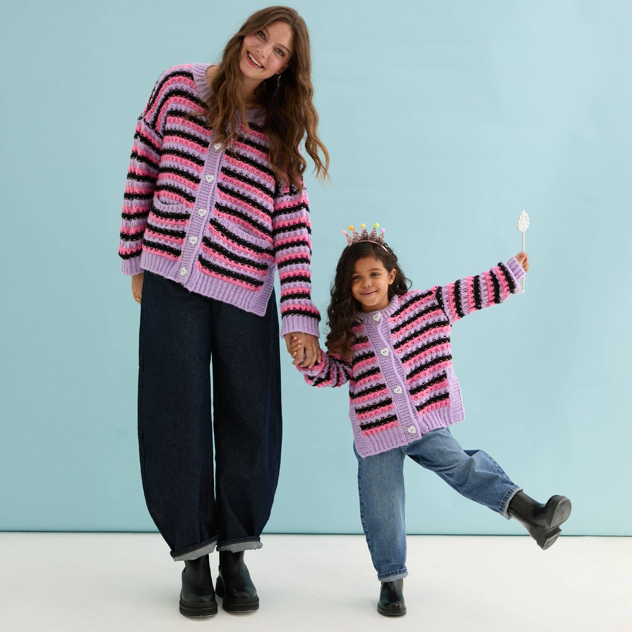 Cara & The Sky - Wholesale Cardigan - Women's - Bernice Stripe Cross Stitch Cardigan - Lilac15