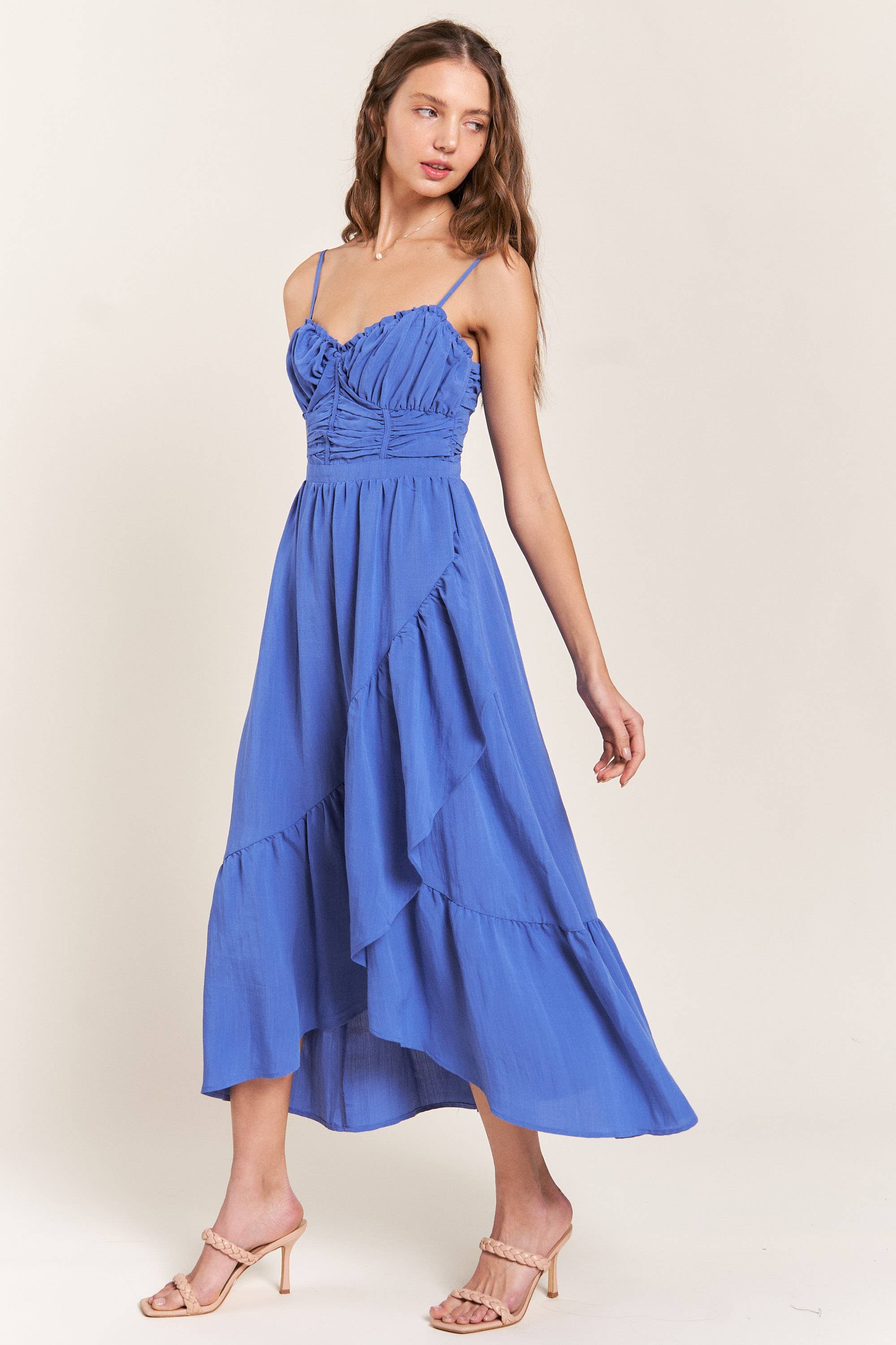 In The Beginning - Vente Robe – femme - Robe longue bleue à découpes latérales détaillées2