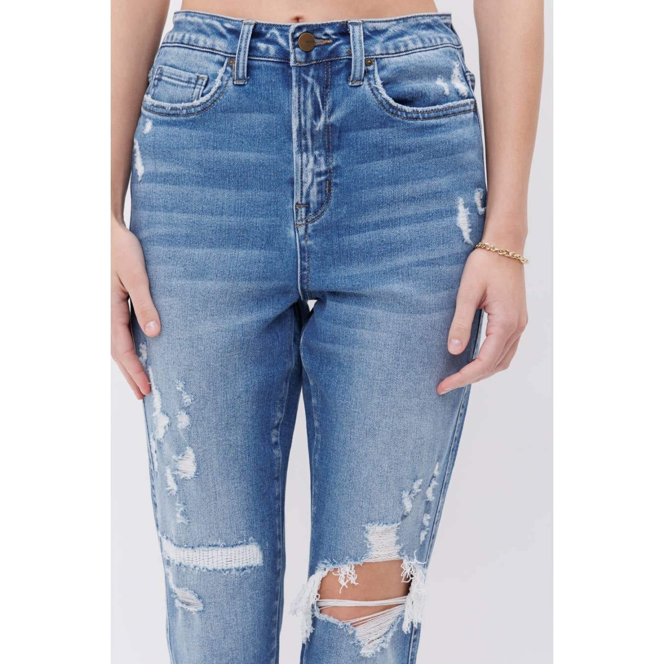 QUADY STRETCH SUPER HIGH RISE MOMJEAN WITH MENDING for wholesale on Faire6