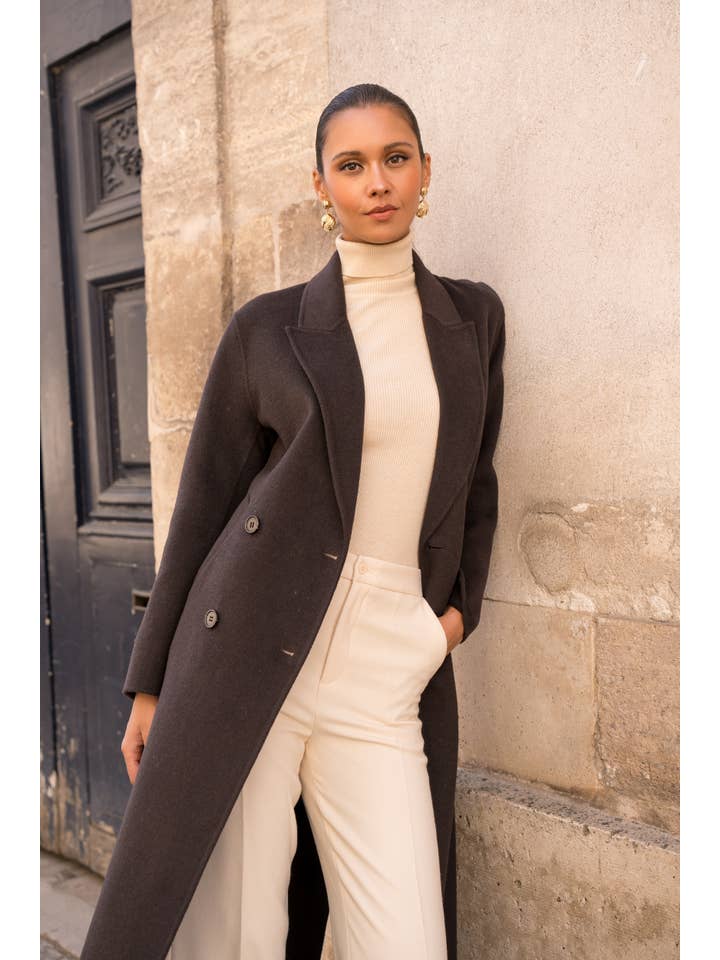 Attentif Paris - Wholesale Coat - Women's - Extra-long oversized hand-sewn wool blend coat67