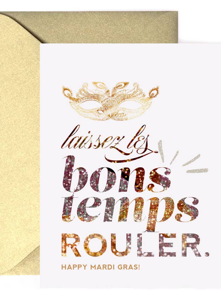 Laissez les Bons Temps Rouler - Mardi Gras Greeting Card for wholesale by Kitty Meow Boutique