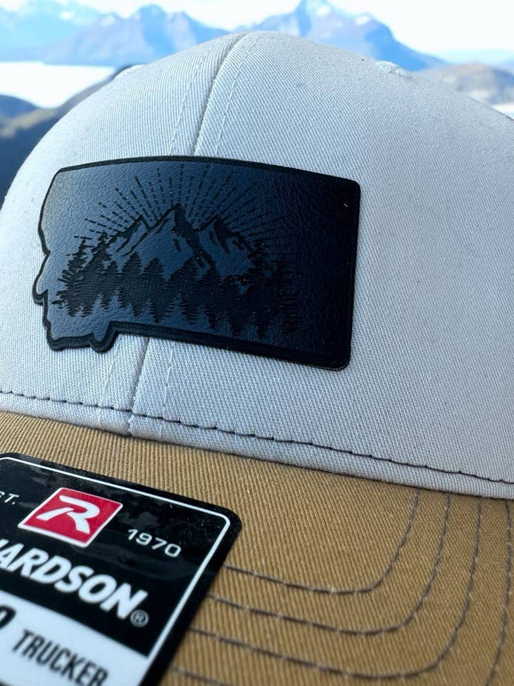 Montana Black Leather MT Scene Patch Engraved Hat for wholesale by MT ENGRAVED