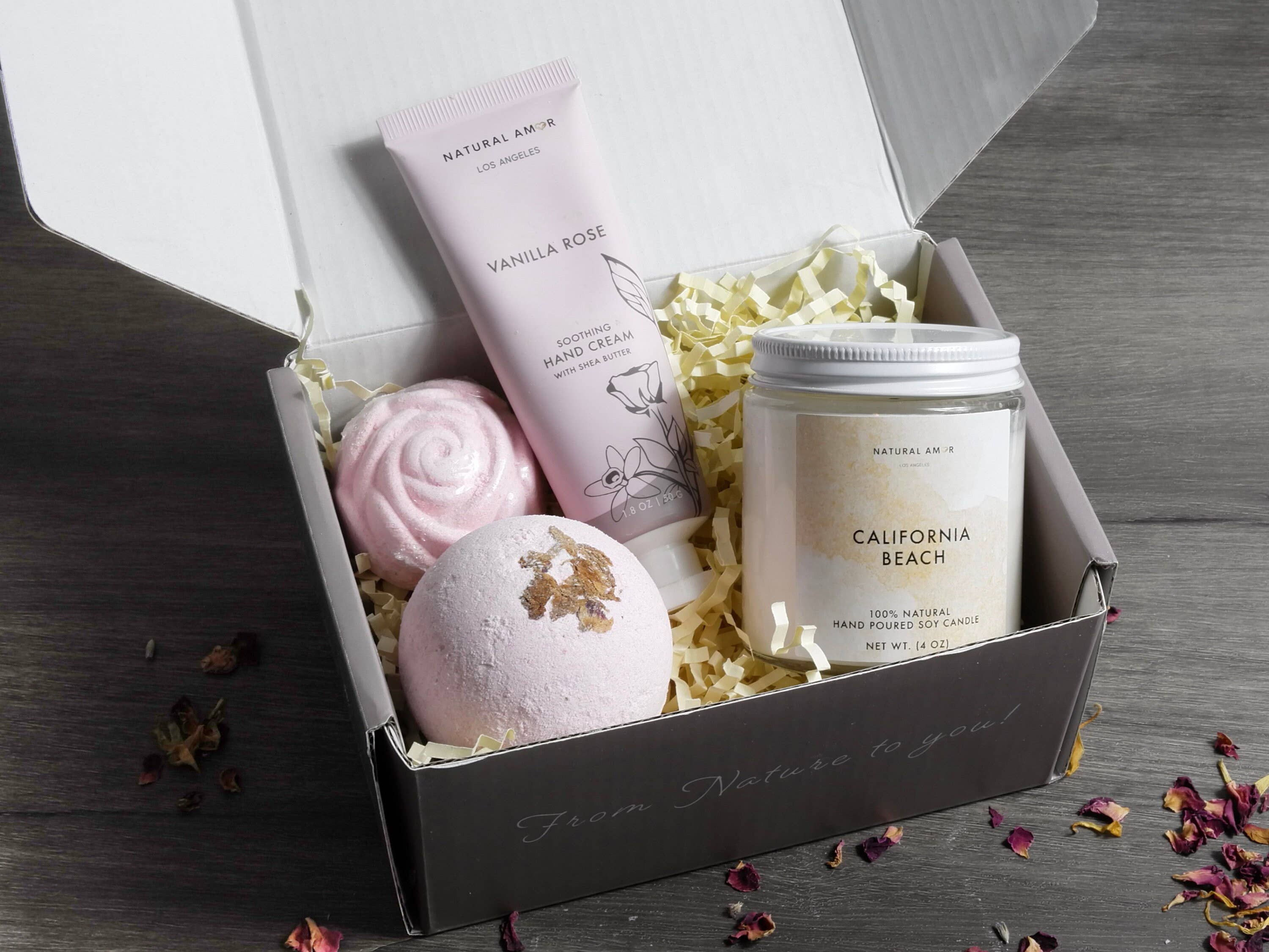 Natural Amor LLC - Wholesale Bath & body set - Cozy Spa Gift Set includes Candle, Bath Bomb, Hand Cream