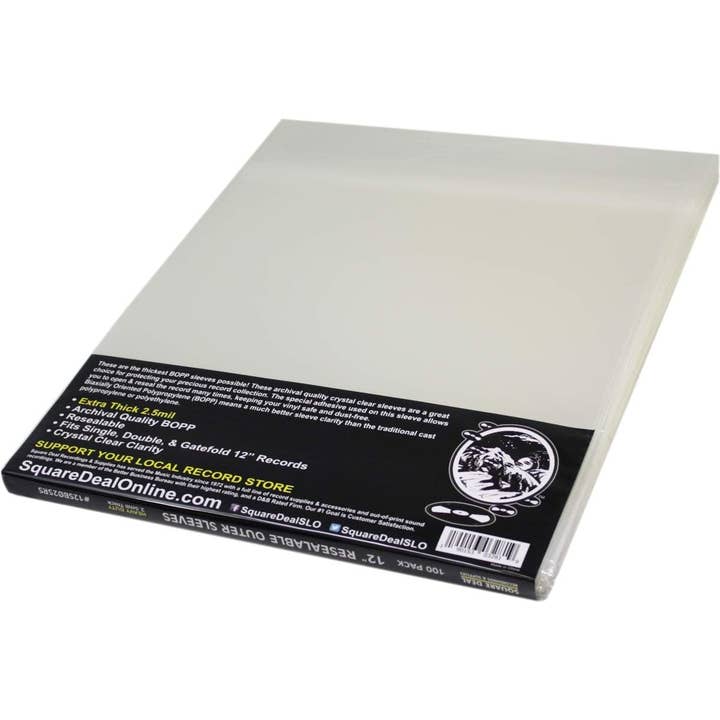 Square Deal Recordings & Supplies - Wholesale Music Accessory - 12" 2.5mil Thick Resealable Record LP Sleeves With Flap