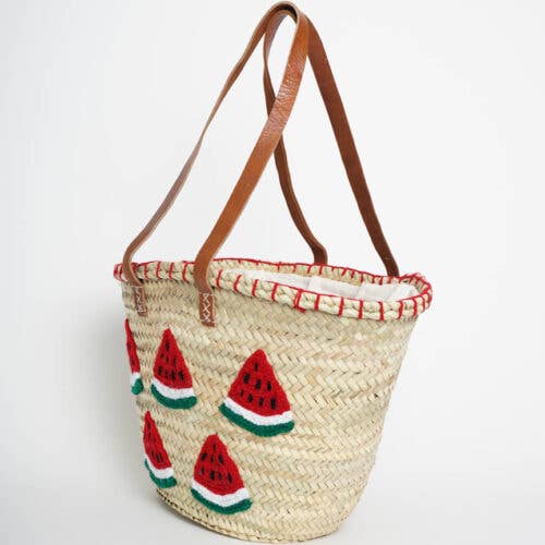 DarKech - Wholesale Beach bag - Handwoven French Market Basket – Watermelon Embroidery2