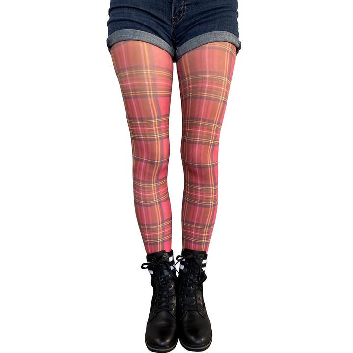 Malka Chic - Wholesale Tights - Women's - Red plaid patterned opaque tights for women