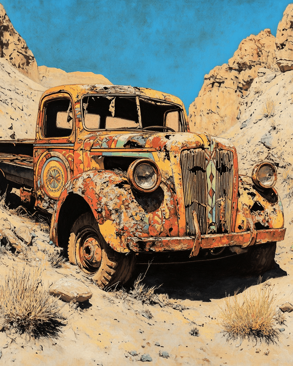 Mowbi - Wholesale Art Print - Pickup Abandoned in Arroyo - American Southwest Art Prints - 8"x10" Artwork for 11"x14" Frame0