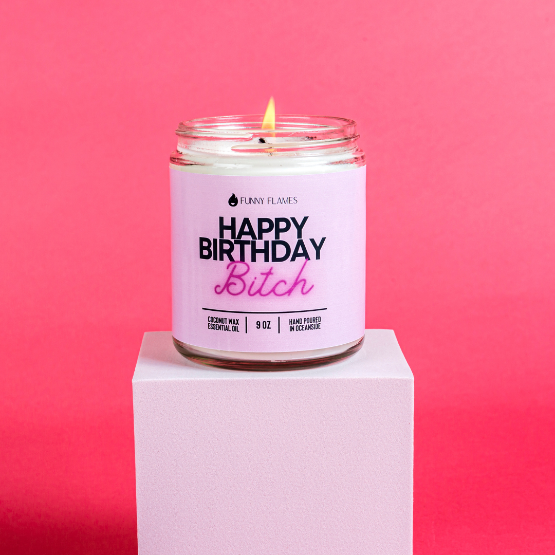 Funny Flames Candle Co - Les Creme - Wholesale Jar/Filled Candle - Happy Birthday B*tch -9 oz Candle2