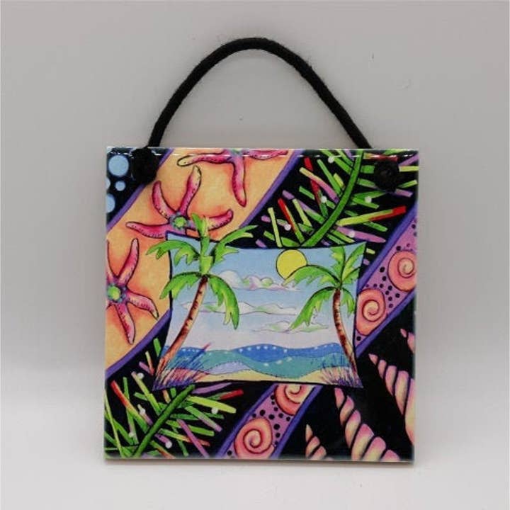Palm Tree Beach Ceramic Tile for wholesale by Florida Vibes Art / Mungo Key Designs