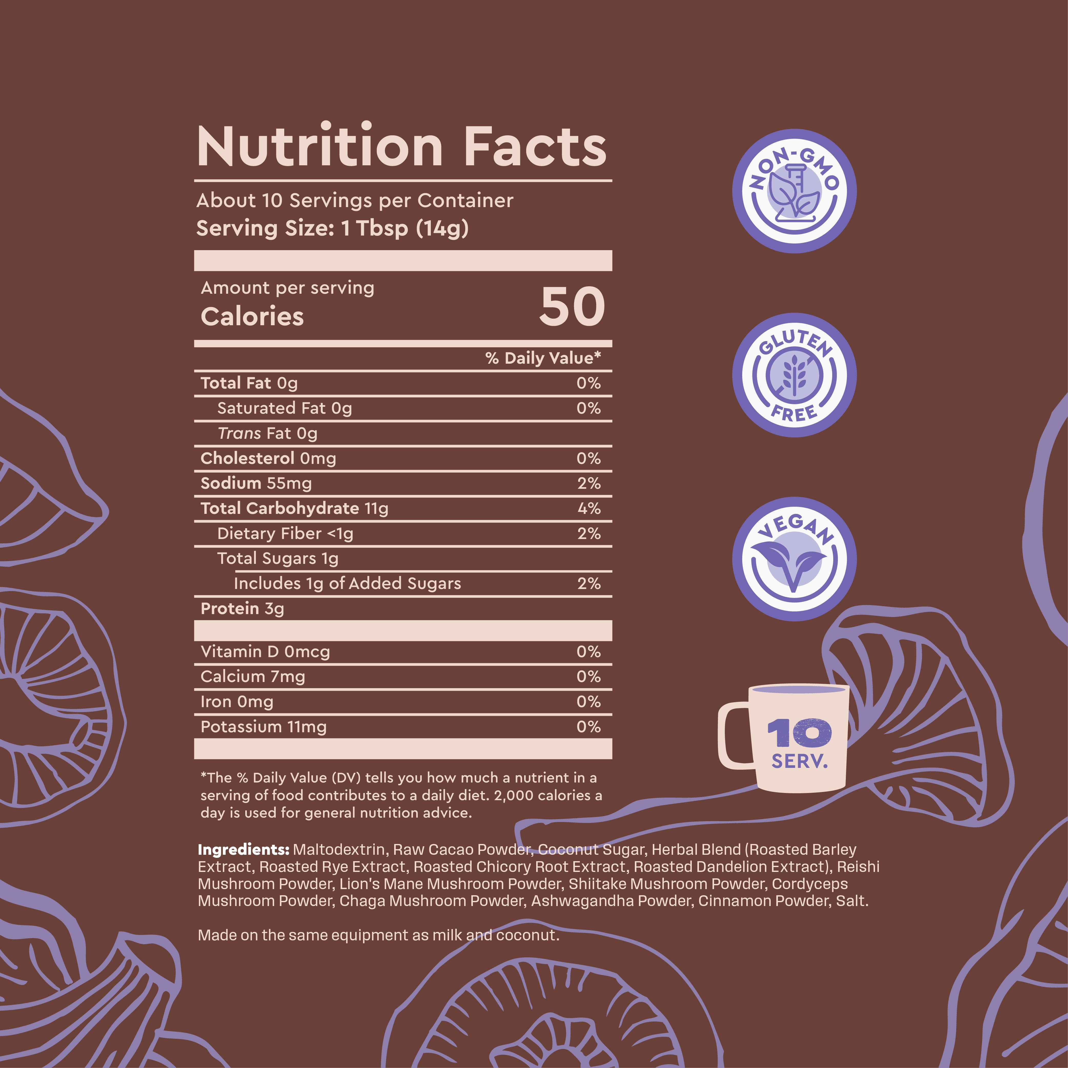 360 Nutriton - Wholesale Protein/Superfood Powder - 5 Shroom Brew - Adaptogenic Cacao 5 oz1