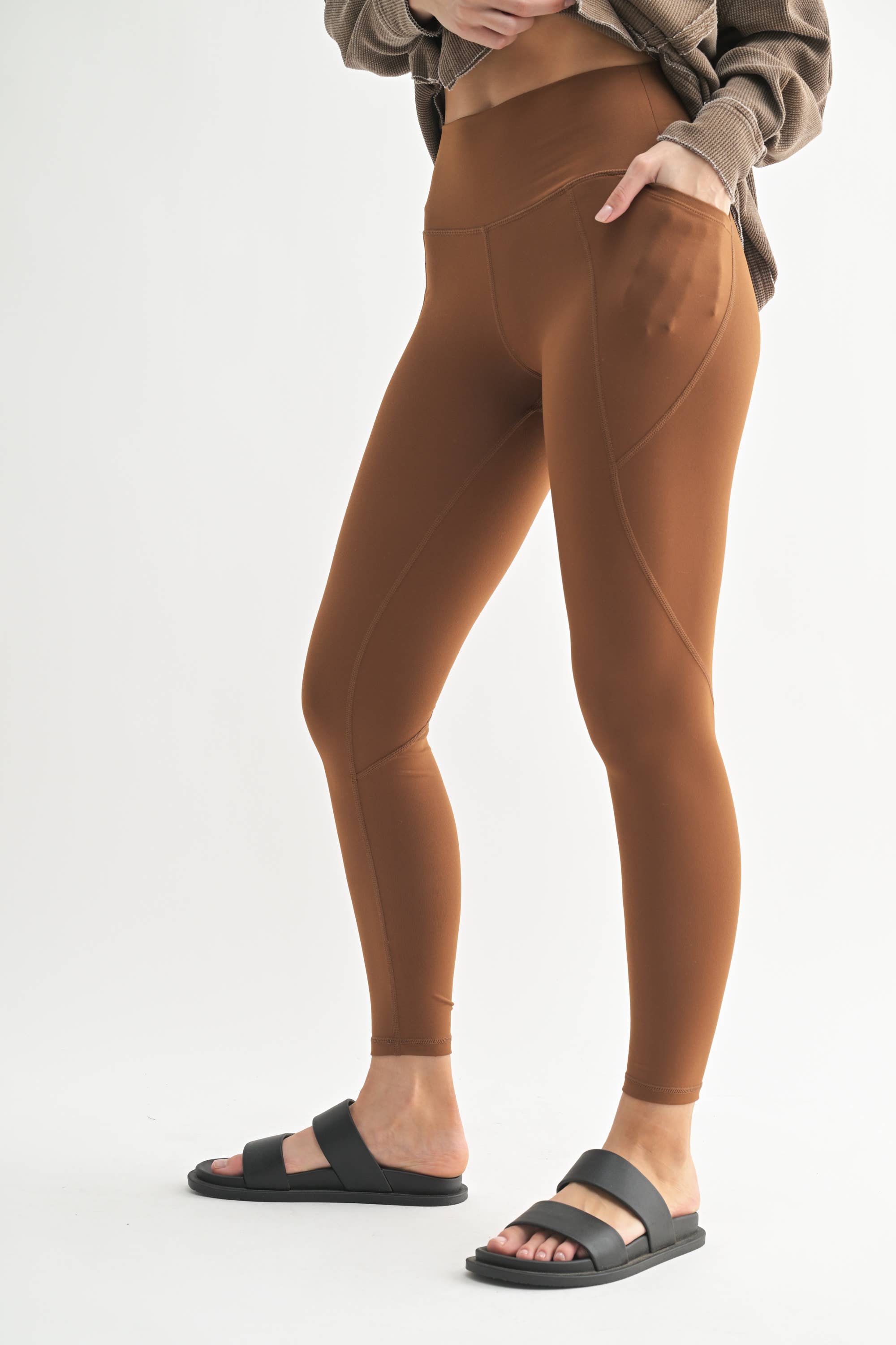 Mono B - Vente Legging de sport/d'intérieur – femme - Legging taille haute solide avec bande fuselée9