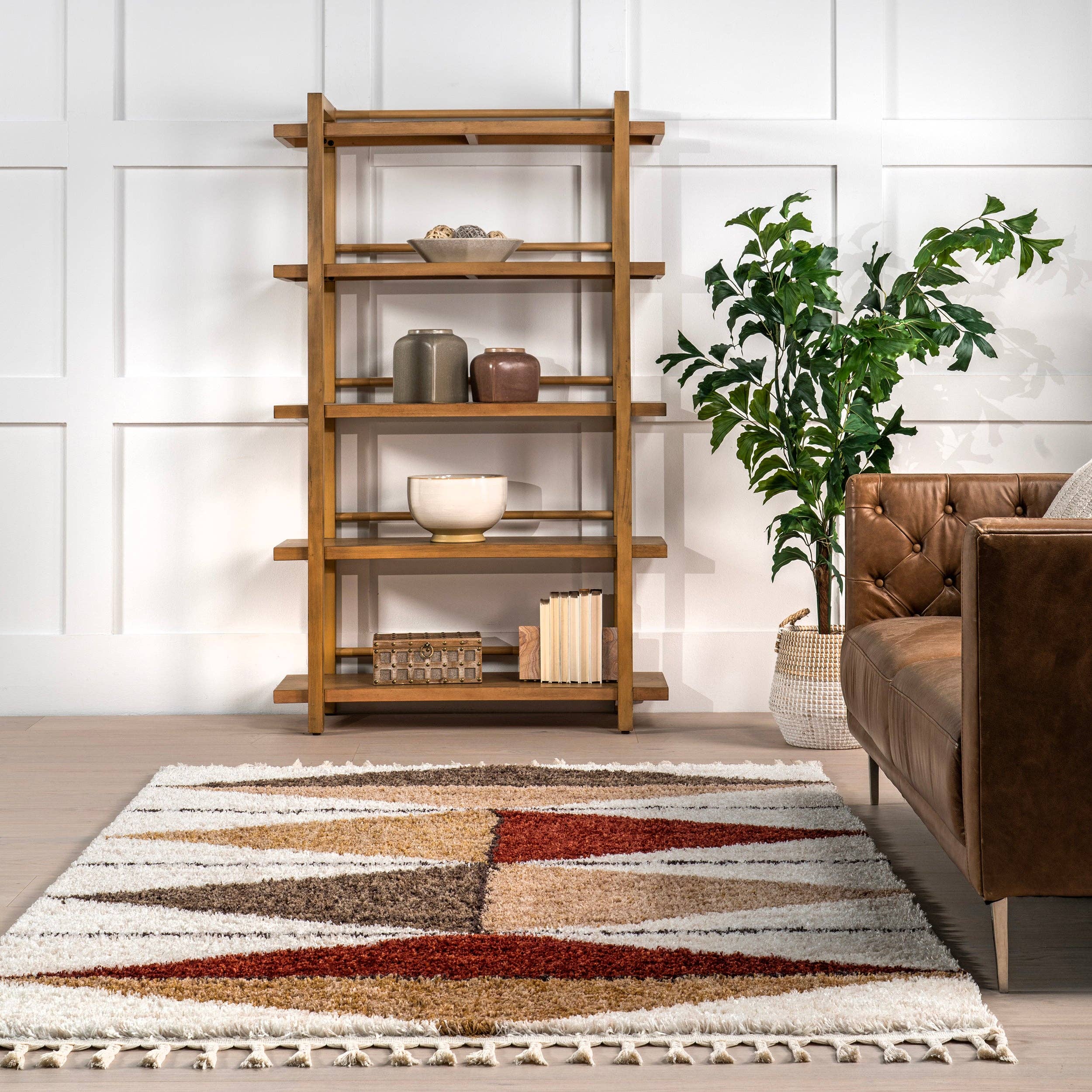 Rust Kali Shaggy Diamond Tassel Area Rug for wholesale on Faire30