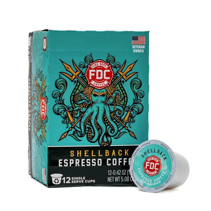 Shellback Espresso Coffee Pods for wholesale by Fire Department Coffee, Inc.