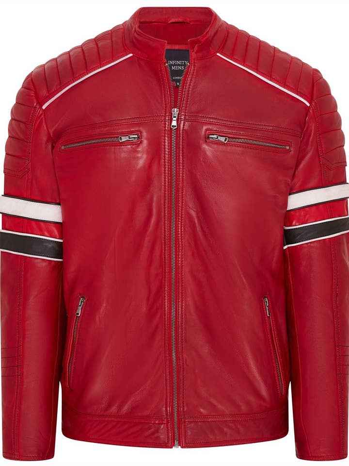 Infinity Leather (Upperclass Fashions Ltd) - Wholesale Leather Jacket - Men's - Mens Quilted Leather Biker Racing Jacket- Brevik