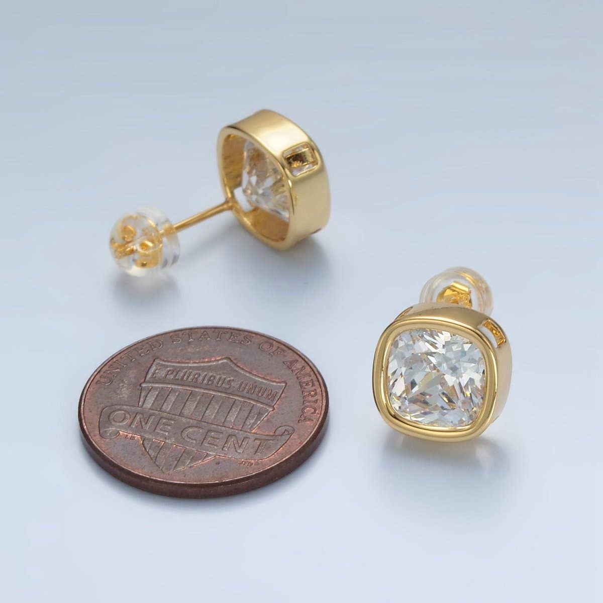 Aim Eternal - Wholesale Stud/Post Earrings - 24K Gold Filled 10mm Clear CZ Square Bezel Stud Earrings | AD6732