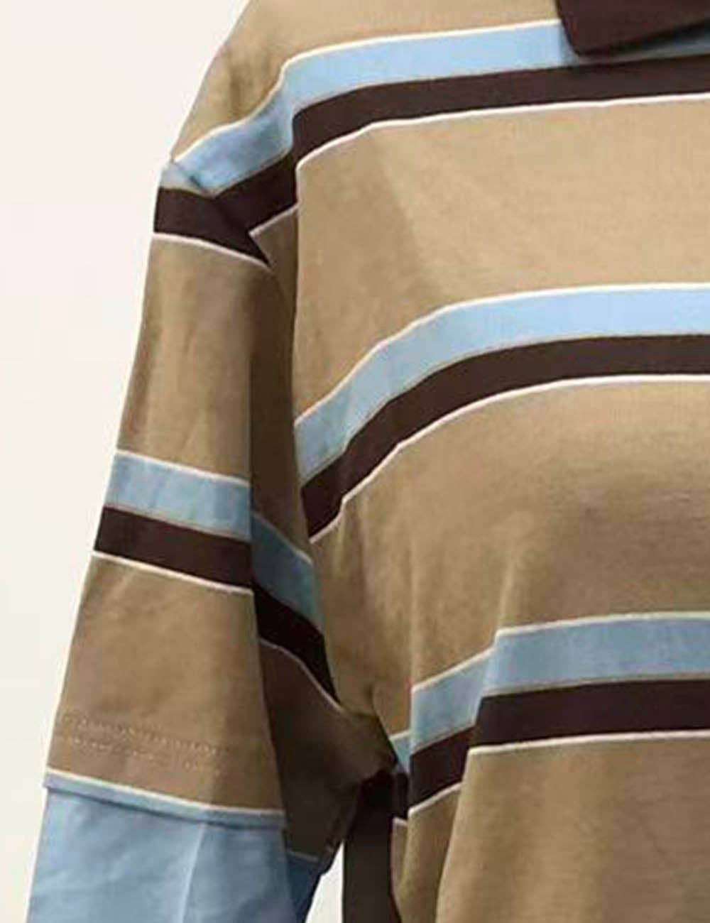 Sweetkama - Wholesale Sweatshirt - Women's - Ladies Color Block Stripe Lapel Pullover Top Everyday Sweatshirt2