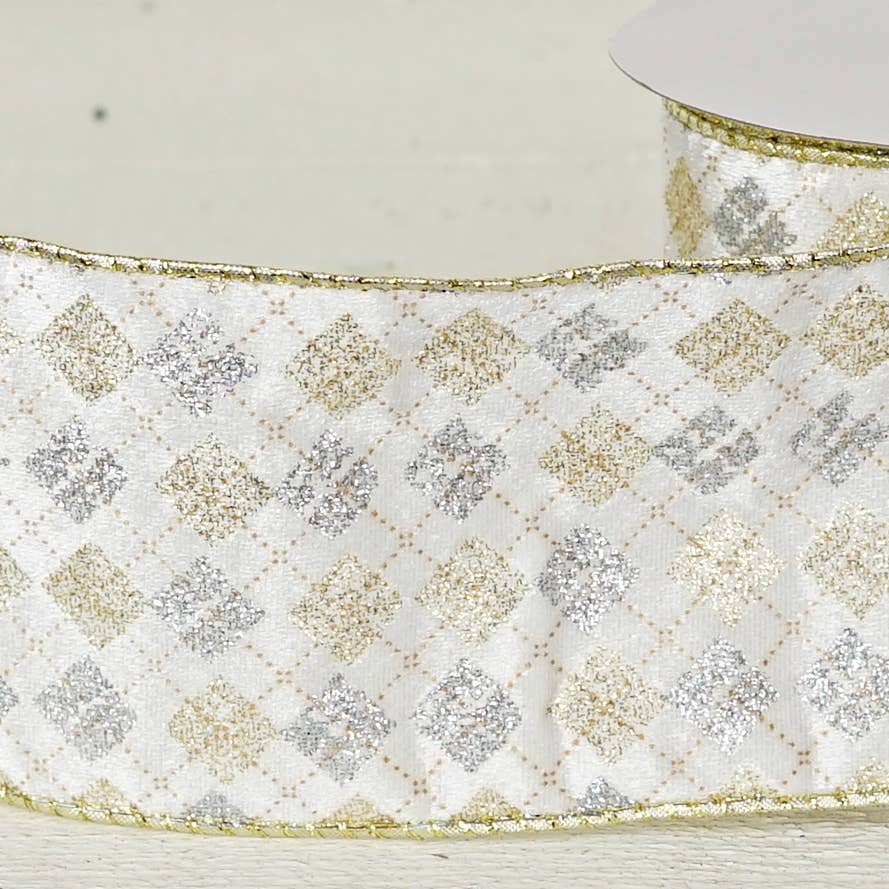 Holiday Depot Inc. - Wholesale Ribbon - Gift Wrapping - 57R0966 - 4inWx10Yard Wired Ribbon-Gold Silver White Velvet3