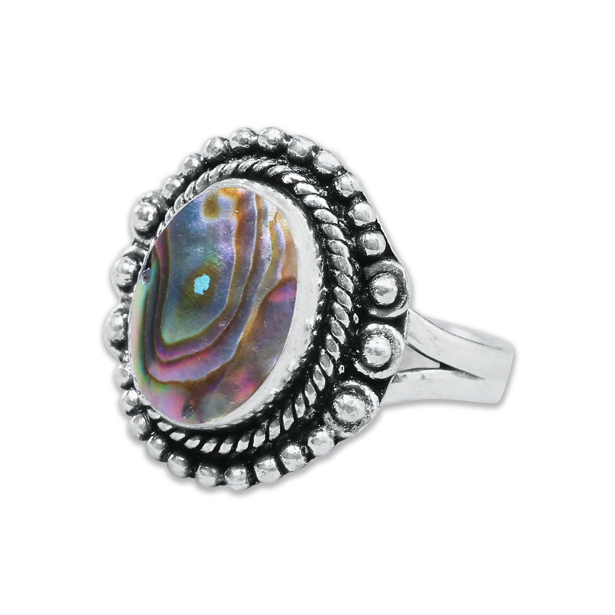 Handmade Jewels - Wholesale Cocktail/Statement Ring - Abalone Shell Rings – Handmade, Silver-Plated, Assorted Boho Designs (US Sizes 6–10)5