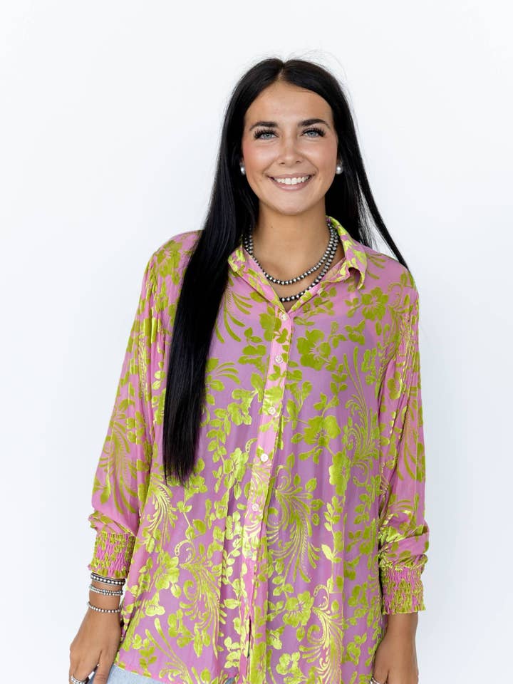 TH2776 PINK LIME VELVET BOHO BLOUSE (7 Piece) for wholesale by Turquoise Haven