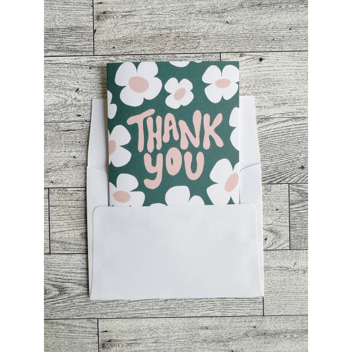 Bee Sweet Studio - Venta al por mayor Tarjetas de agradecimiento - Tarjeta de felicitación de agradecimiento floral retro bohemio con forma de margarita2