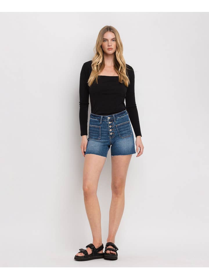MANIFEST HIGH RISE PATCHED BUTTON FLY SHORTS LV1306 for wholesale on Faire