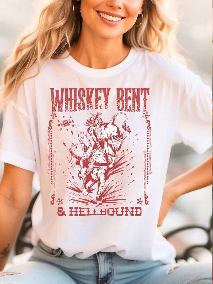 Whiskey Bent & Hell Bound Graphic Heavyweight Cotton Tee. for wholesale by DG WORLD