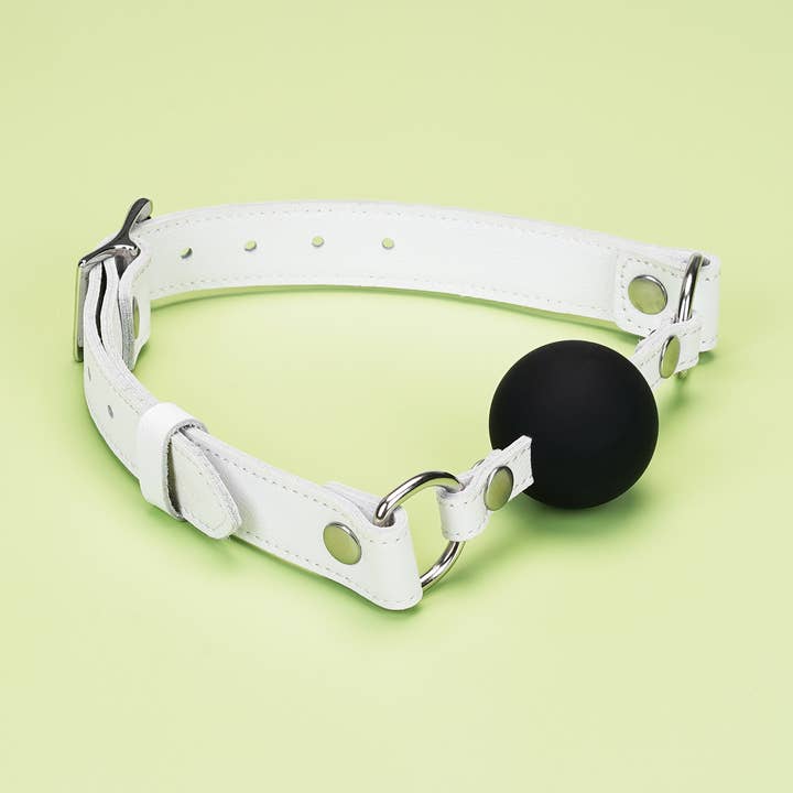 Liebe Seele - Wholesale Sex Toy - Fuji White - Cow Leather Matt Black Silicone Ball Gag1
