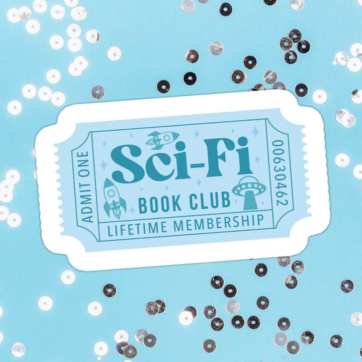 Autocollant en vinyle étanche de librairie de livres de science-fiction pour la vente par Stickers+ X Ashley Bexar