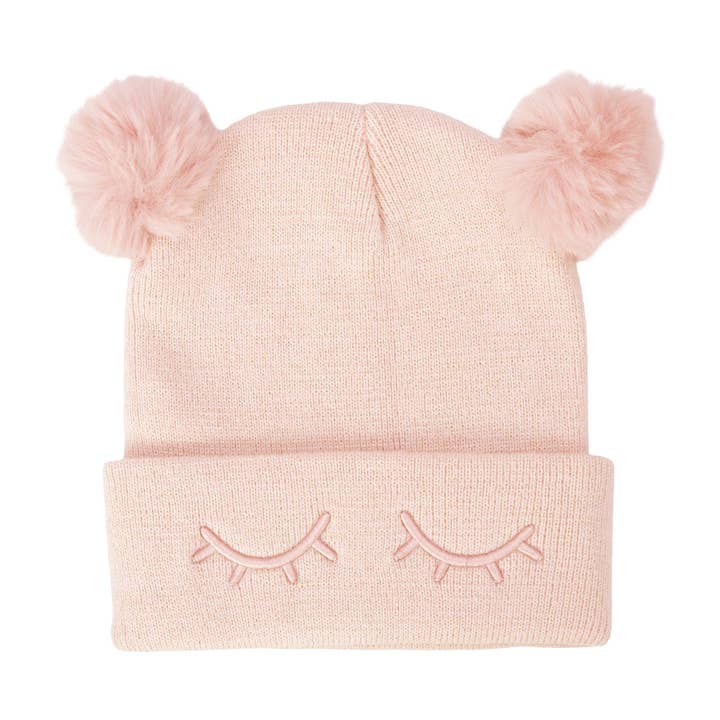 ASSORTED Kids Dreamy Eyes Double Pom Pom Knitted Beanie for wholesale on Faire7