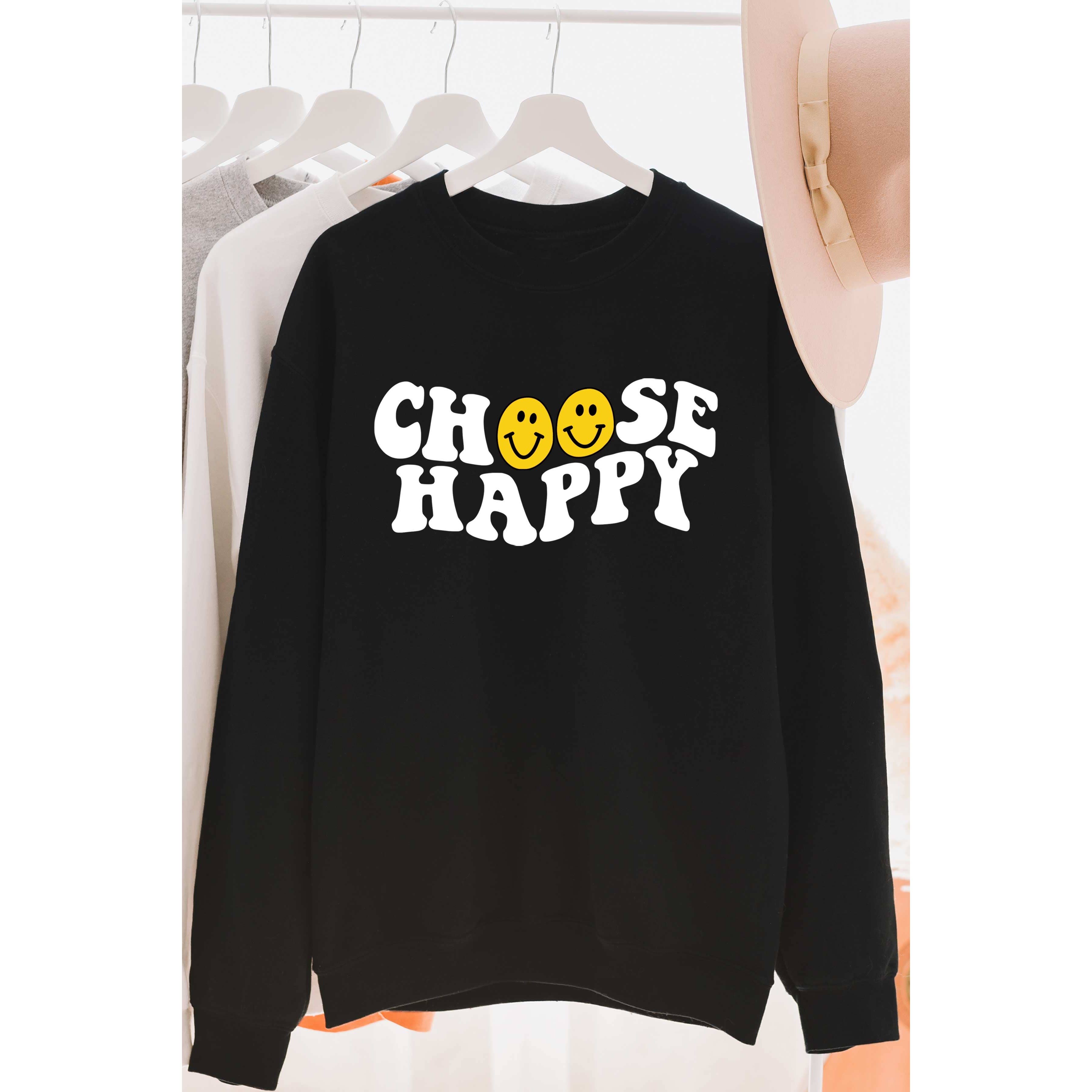 BLUME & CO. - Wholesale Graphic Sweatshirt - Women's - CHOOSE HAPPY HAPPY FACES Graphic Sweatshirt0