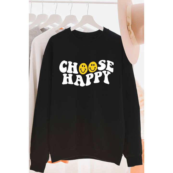 BLUME & CO. - Wholesale Graphic Sweatshirt - Women's - CHOOSE HAPPY HAPPY FACES Graphic Sweatshirt