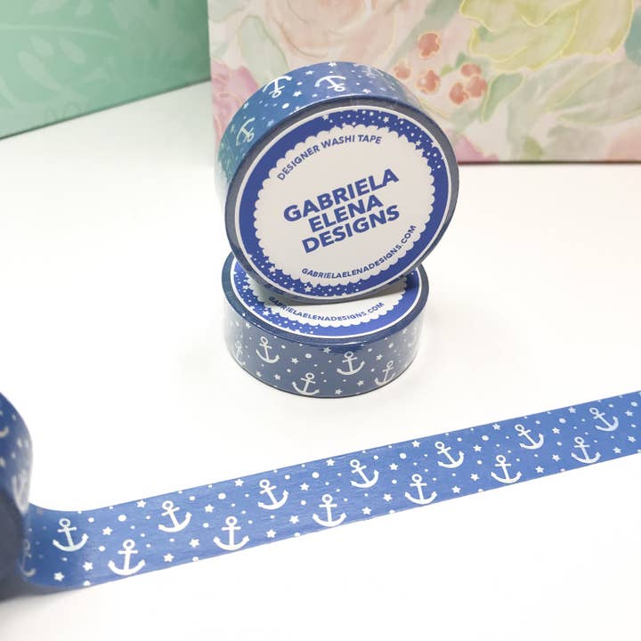 Washi Roll//Shop Exclusive//Blue Voyage + Folha Holográfica//15 mm por atacado de gabrielaelenadesigns