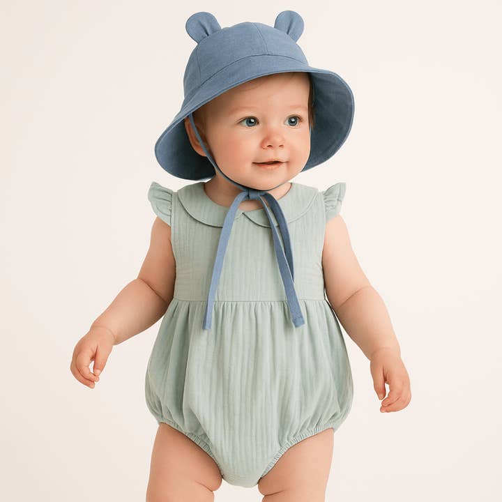 Otroški muslin romper z naborki - Mint for wholesale by PUFFI